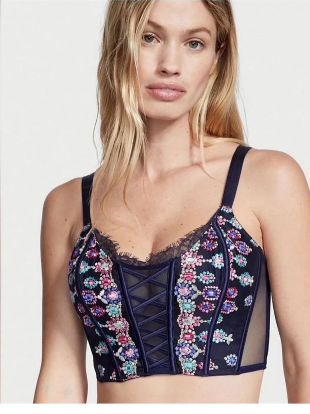 Victoria's Secret Navy Embroidered Sheer Bralette & Bikini Set
